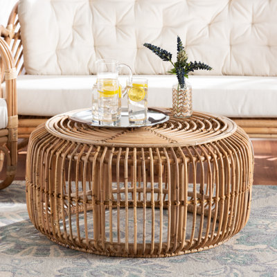 Aliane Modern Bohemian Antique Rattan Coffee Table