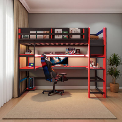 Twin Size Wood Loft Bed With Desk