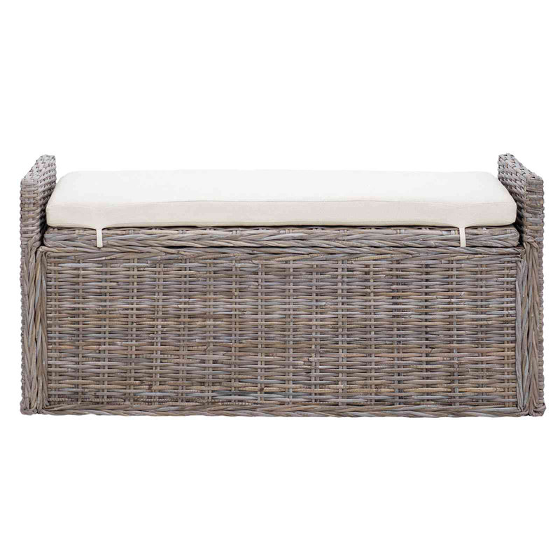 Upholstered Rattan Bench, Grey
