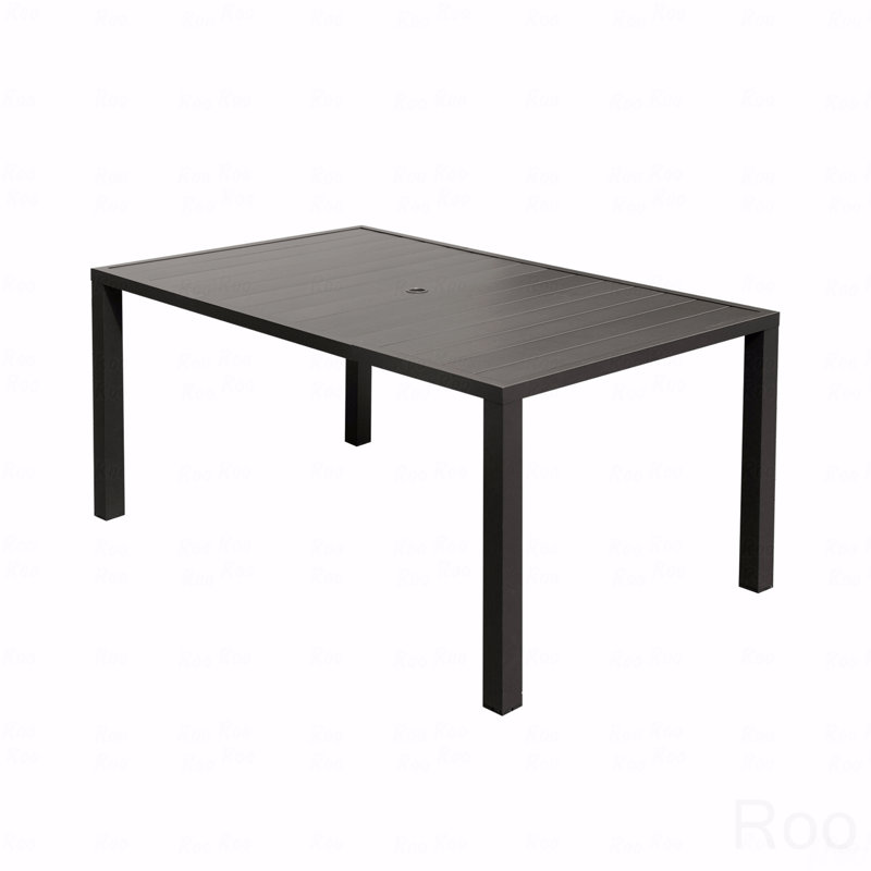 Table de salle à manger rectangulaire pour 6 personnes à lattes en métal avec trou pour parasol
