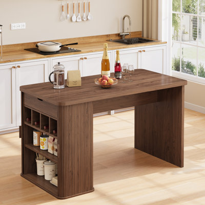 Counter Height Dining Table With Storage, Rectangular Bar Table With Drawer And Wine Rack