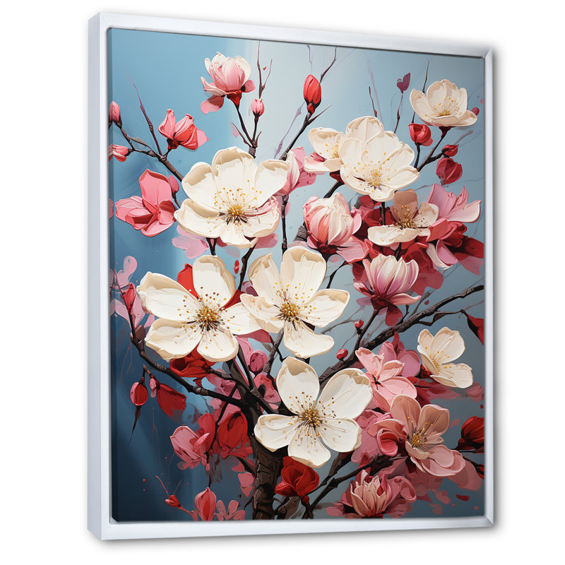 Dogwood Blossoms Bouquet - impressions sur toile de cornouiller, Cadre flottant blanc, H 32 po x l 16 po