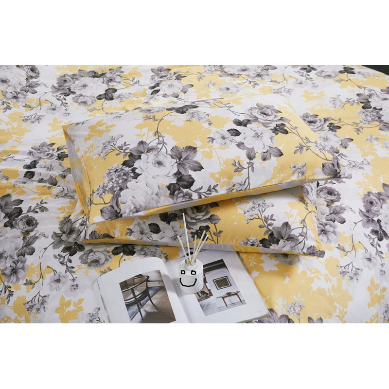 Bedding, King Duvet Cover + 2 Standard Pillowcases, Gold Floral
