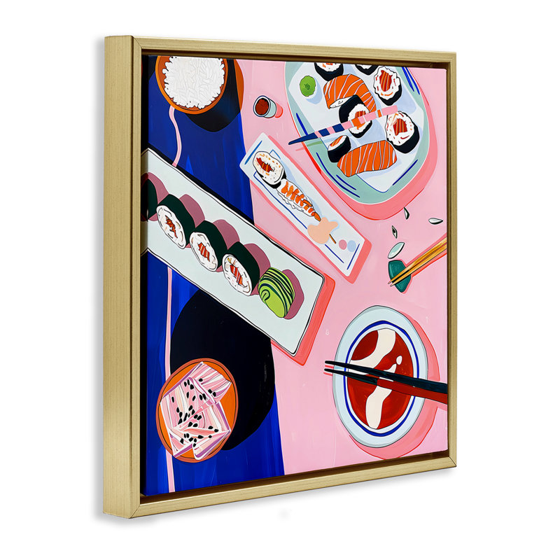 Cadre flottant vibrant avec plateau à sushi, design de Walker Noble, H 18 po x l 18 po, Cadre flottant métallique doré