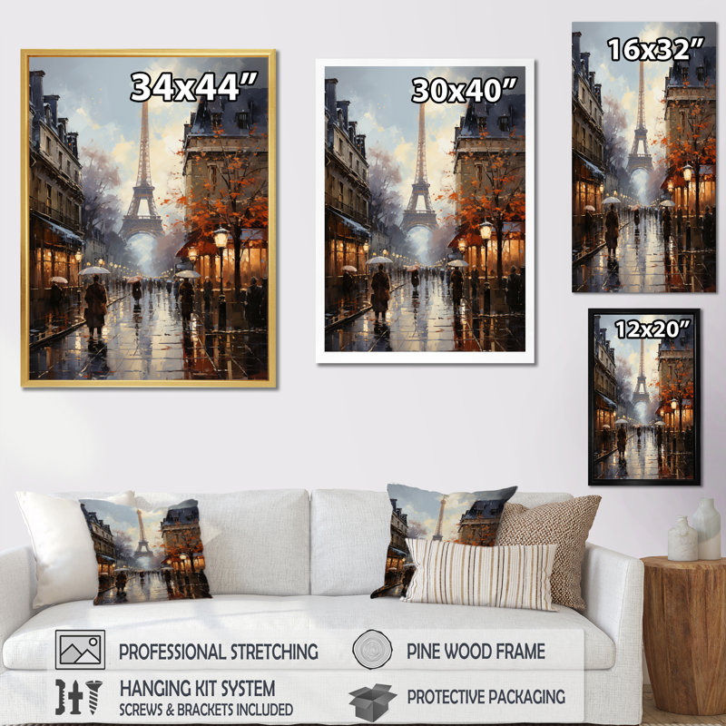 Eiffel Paris au 19e siècle - art mural Paris, H 44 po x l 34 po x P 1,5 po, Cadre flottant blanc
