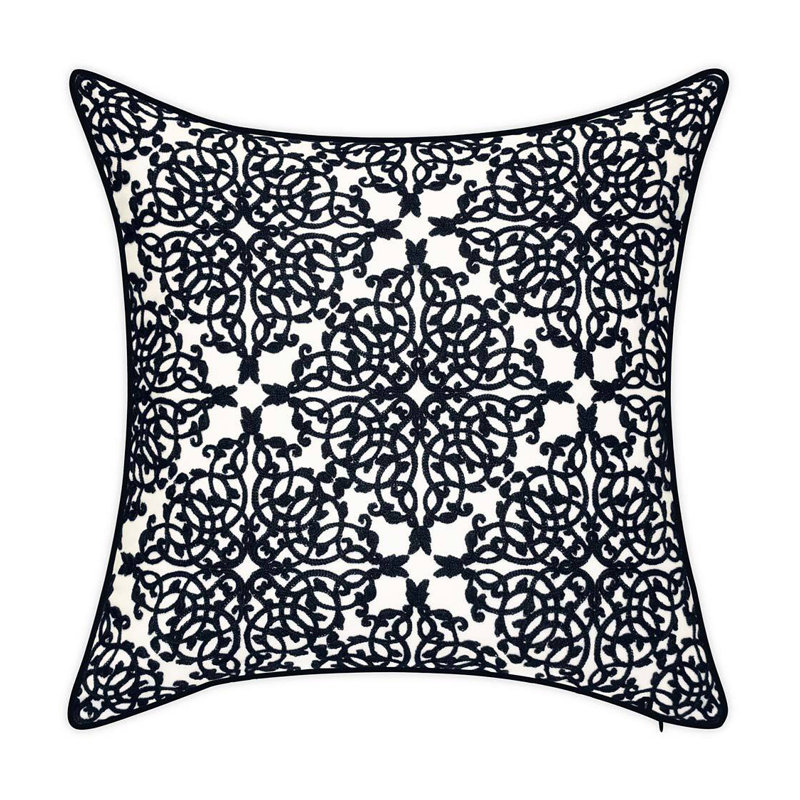 Embroidered Throw Pillow, Black
