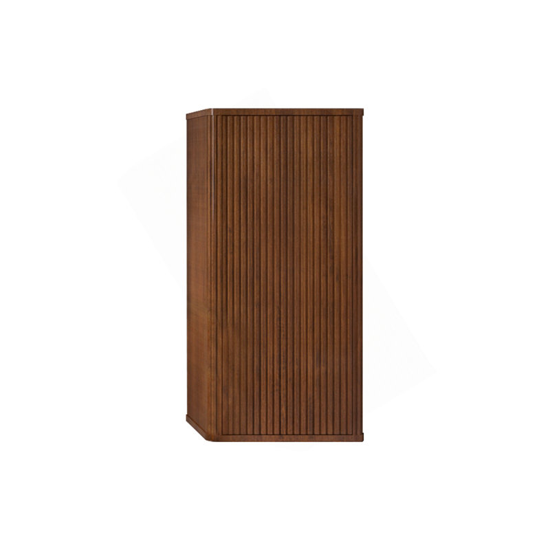 Stylish Striped Walnut Bathroom Floating Side Cabinet For Small Spaces, Wall-Mounted Storage Solution.