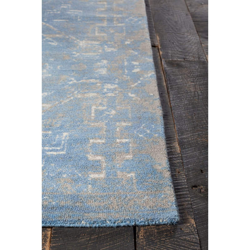 Tapis bleu clair et taupe touffeté à la main Statesboro, Rectangle 5 pi x 7 pi 6 po