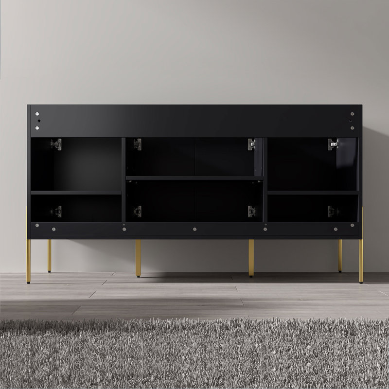 Raelynne 60.9'' Double Bathroom Vanity with Resin Top, Charcoal, Gold, White