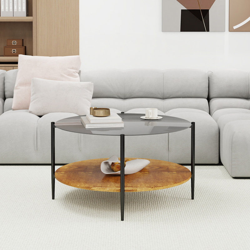 Table basse ronde de salon, Transparent/noir
