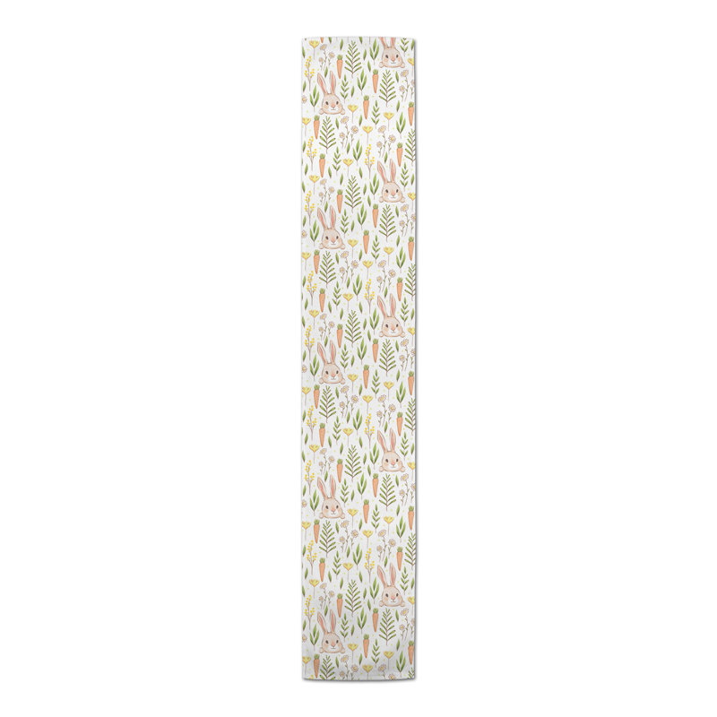 Easter Bunny and Carrot Pattern Cotton Table Runner, 16" x 72"