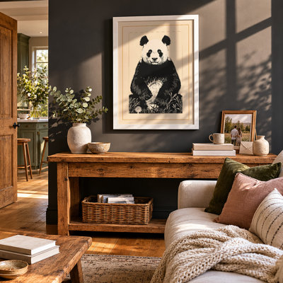 Panda Frontispiece Japandi - Framed Print