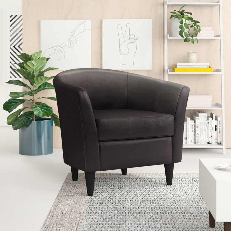 Kronos Faux Leather Barrel Chair, Dark Brown Faux Leather