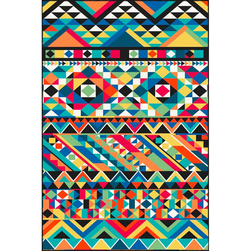 Geometric Mixed Coloring Carpet Themed Patterned Woven Base Carpet And Washable Carpet, Rectangle 3'4" x 6'7"