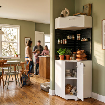 78.9'' H x 27.6'' W Corner Kitchen Pantry Cabinet with Pegboard, Lockable Storage and Drop-Front