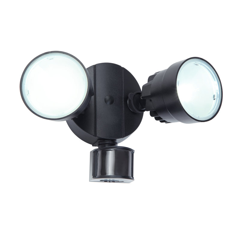 Kater 15 Watt 2 - Head LED Hardwired Outdoor Security Flood Light with Motion Sensor and Timer, Black