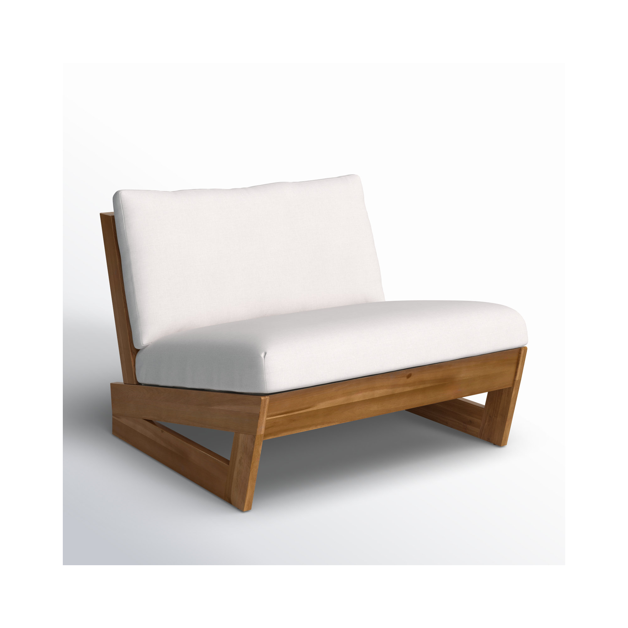 Louise Acacia Outdoor Armless Lounge Chair, Teak Frame/White Cushion