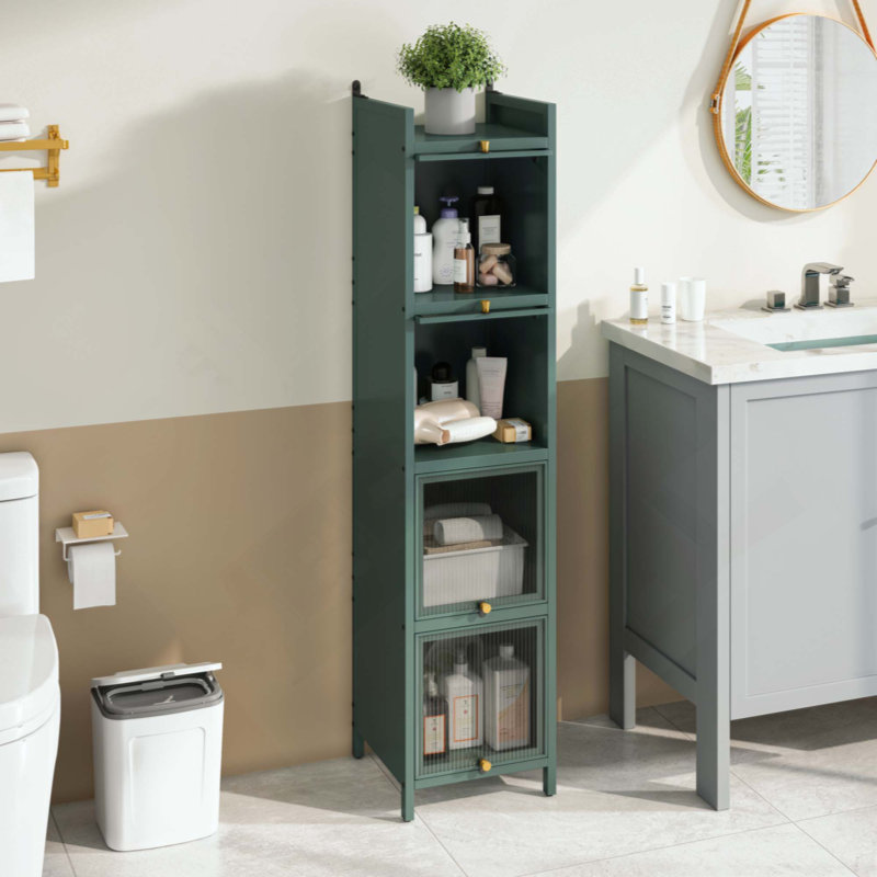 Modern Four-Tier Glass Door Cabinet With Featuring Five-Tier Storage, For Entryway Living Room Bathroom Dining Room