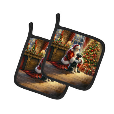 Schnauzer et le Père Noël, paire de poignées