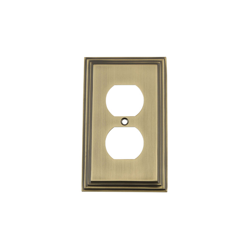Deco 1-Gang Duplex Outlet Wall Plate, Antique Brass