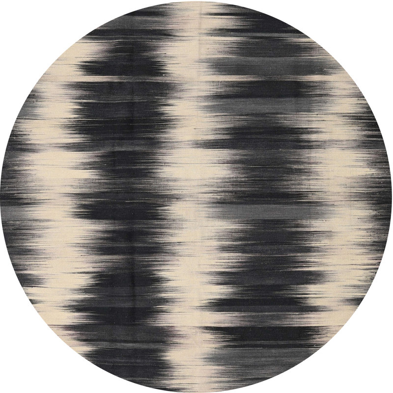 Tapis abstrait noir / beige, Rond 8 pi