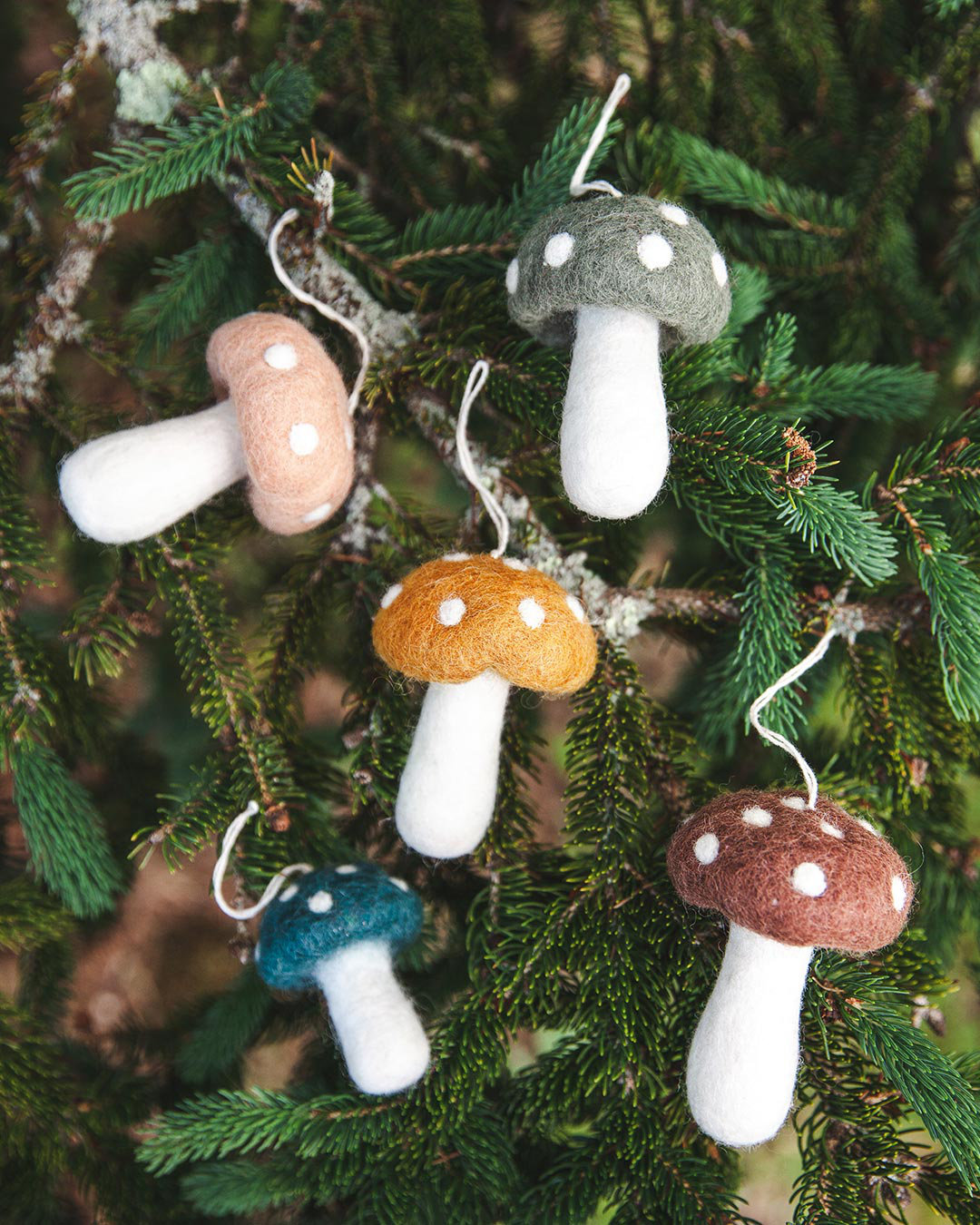 Felted Mushroom Ornament, 3.5" H x 2.5" W x 2.5" D, Brown