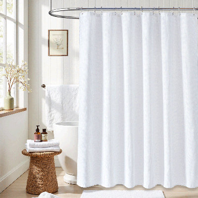 Modern Waffle Weave Shower Curtain with Plastic Hooks Included