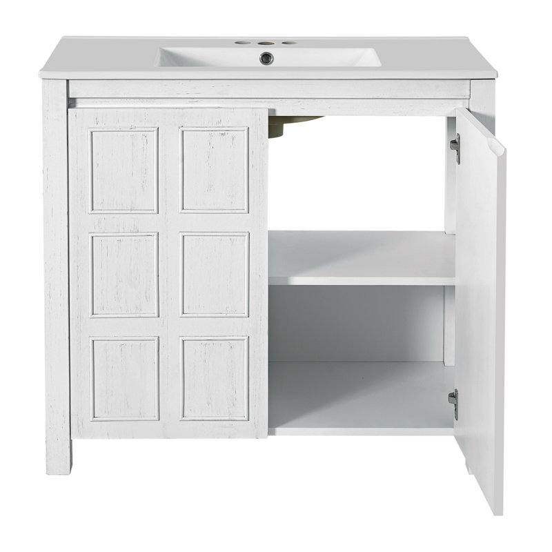Rangement pour meuble-lavabo 36 po avec lavabo en céramique, Blanc antique
