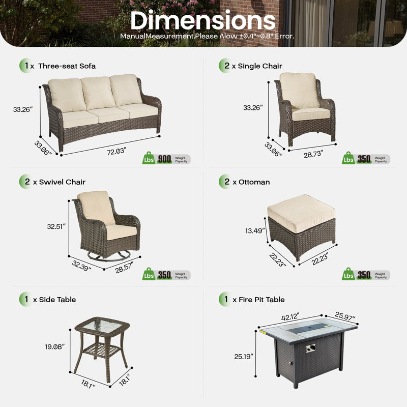 Amerissa 7 - Person Patio Conversation Set with Cushions, Brown, Beige