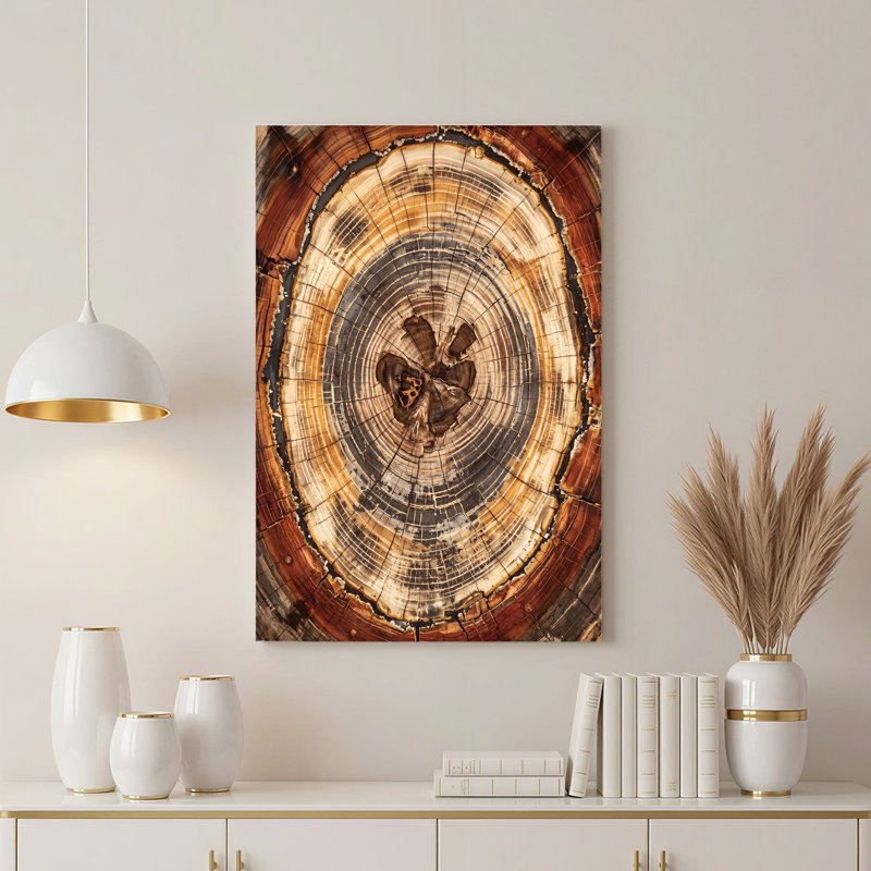 Art mural sur toile rétro avec anneaux d'arbre, 24"H x 18"W