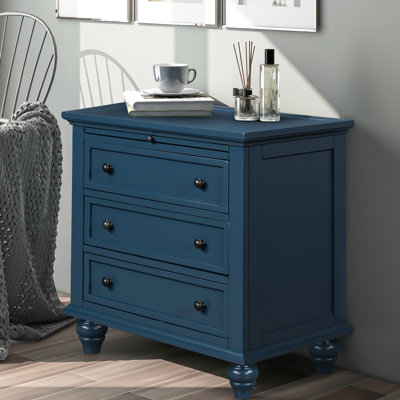 Table de bout pratique à 3 armoires bleues avec plateau coulissant pour rangement de chambre à coucher