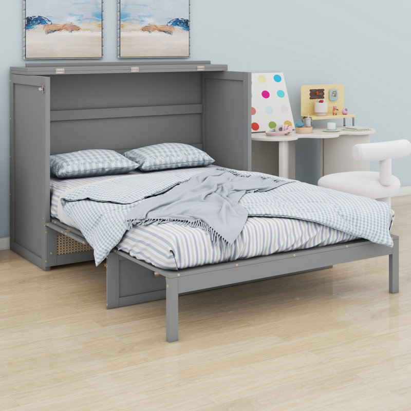 Lit escamotable avec grands tiroirs Murphy, Gris, Double