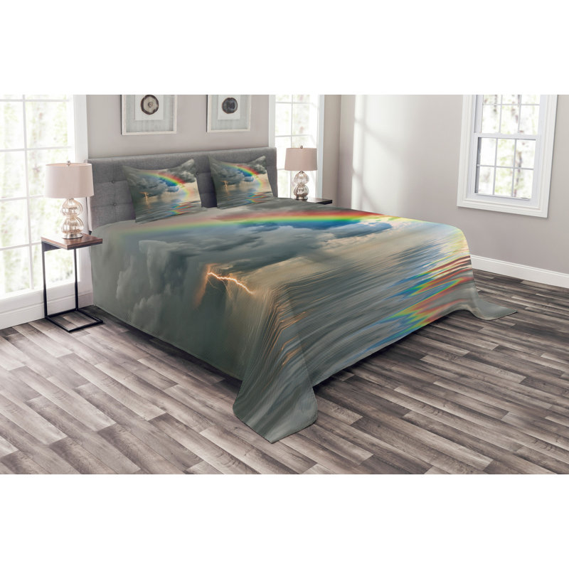 Dark Blue/Black/Yellow Microfibre Bedspread, 220 x 264 cm