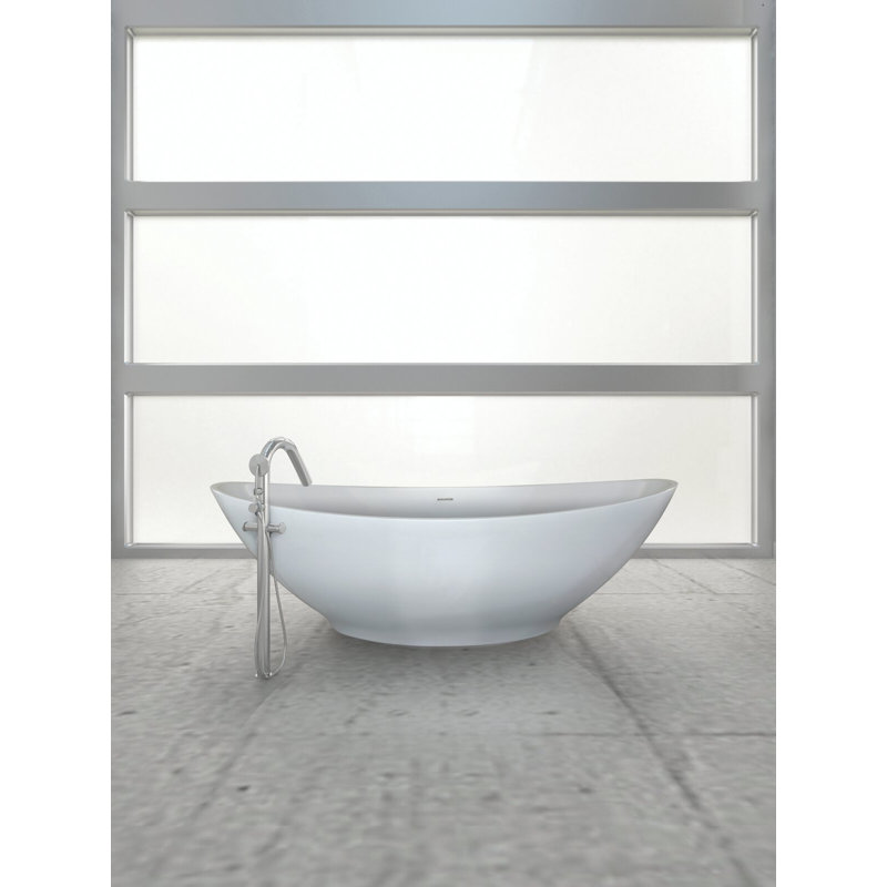 Logan 72 " L x 38 " W Freestanding and Mounting / Installation Required Soaking Solid Surface Bathtub, White, Polished Brass
