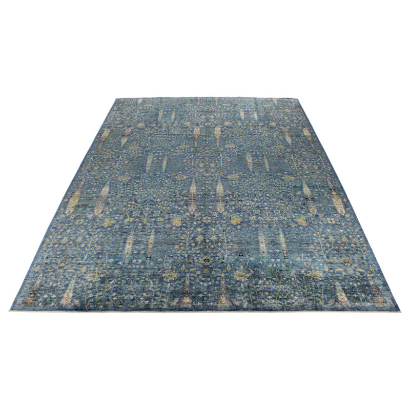 Tapis traditionnel bleu marine et multicolore 10 x 14