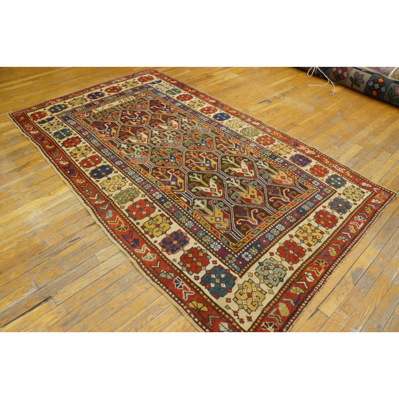 Antique Caucasian Small Scatter Size Wool Black Rug