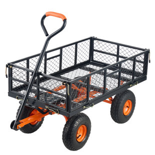 Chariot à benne basculante, chariot de jardinage en métal avec cadre facile à assembler, chariot à benne basculante avec poignée convertible 2-en-1, brouette utilitaire d'une capacité de 880 lb, pneus de 10 pouces
