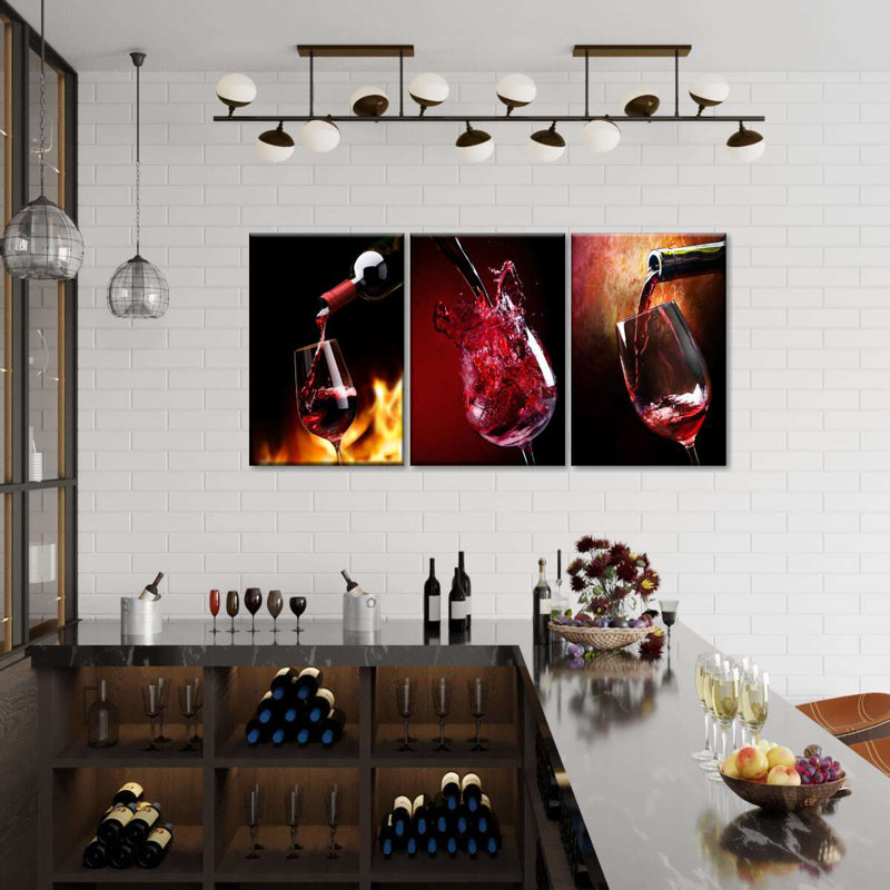 «Versing Glasses Of Red Wine», reproduction d'art sur toile, H 15 po x l 32 po x 1,25 po