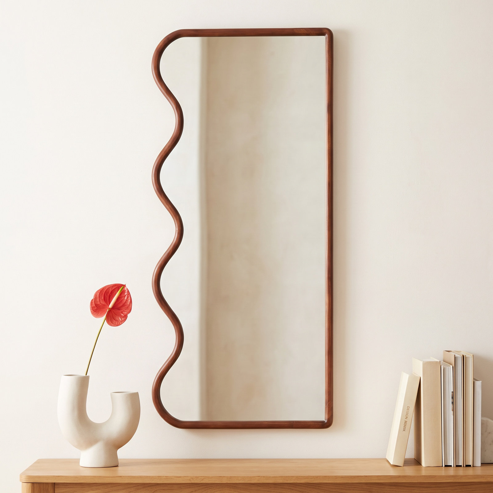 Cole And Grey Wood Wavy Room Brown Wall Mirror