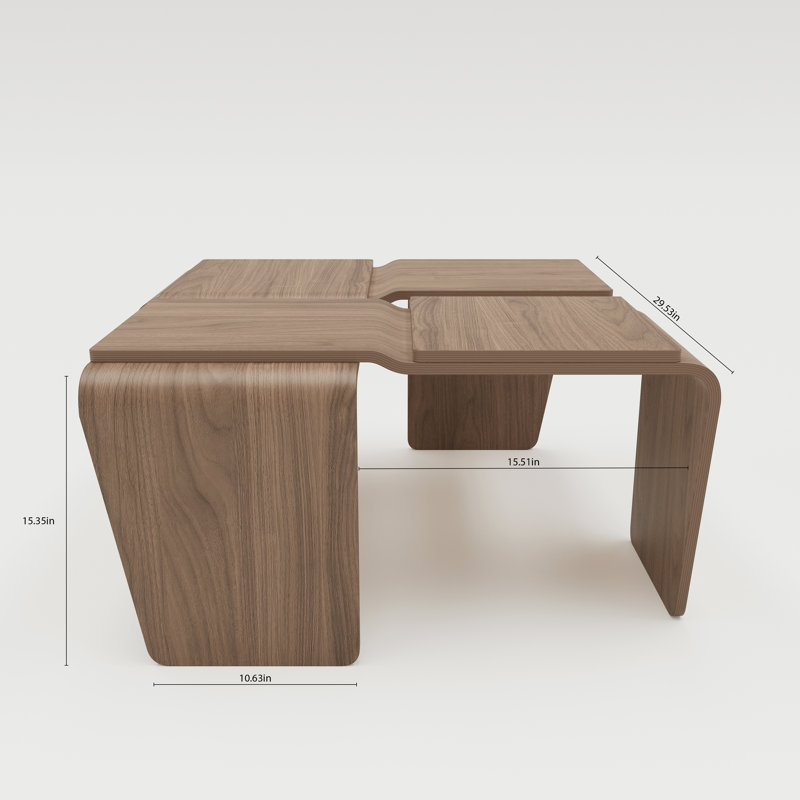 29.5" Modern Modular Curved Solid Wood Coffee Table,Easy Assembly