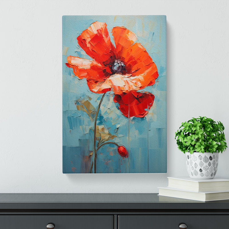 Poppy Flower Impressionism - Wrapped Canvas Print, 50cm H x 35cm W x 3cm D