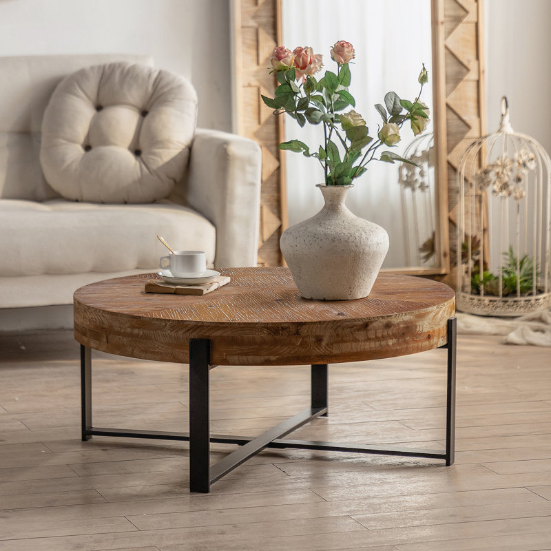 Table basse Briyan, Noir, H 17,72 po x L 33,86 po x l 33,86 po, Bois naturel