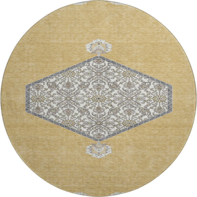 Tapis oriental de qualité supérieure lavable à la machine Jahnke AMF1011, Rond 8 pi