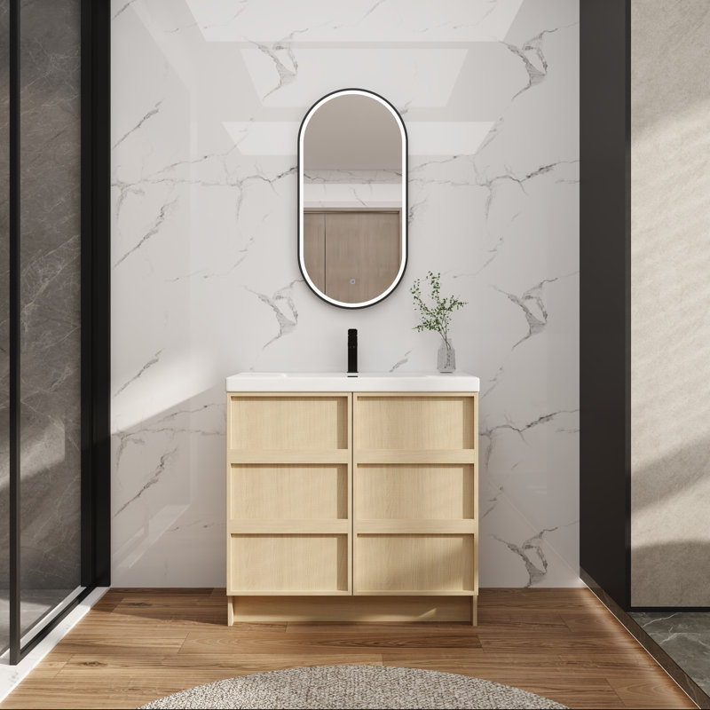 Meuble-lavabo 36 po avec lavabo en résine et rangement à fermeture en douceur, 36"