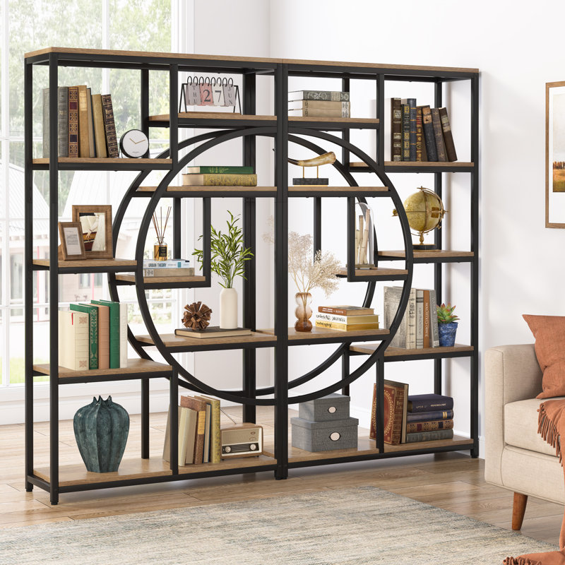 175 cm H x 95 cm W Steel Geometric Bookcase, Light Brown/Black