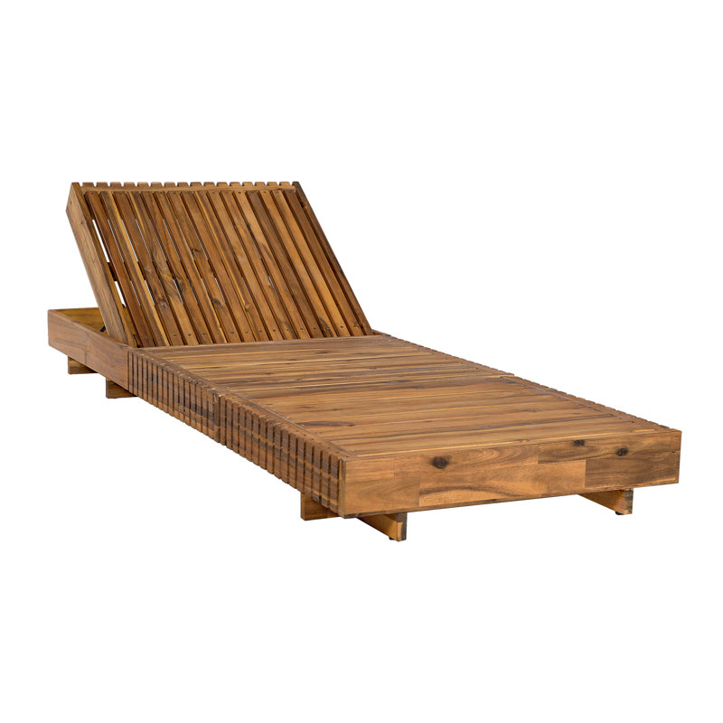 Christopher Knight Home 27" W x 76.8" D x 5.9" H Acacia Solid Wood Reclining Outdoor Chaise Lounge with Cream Cushion