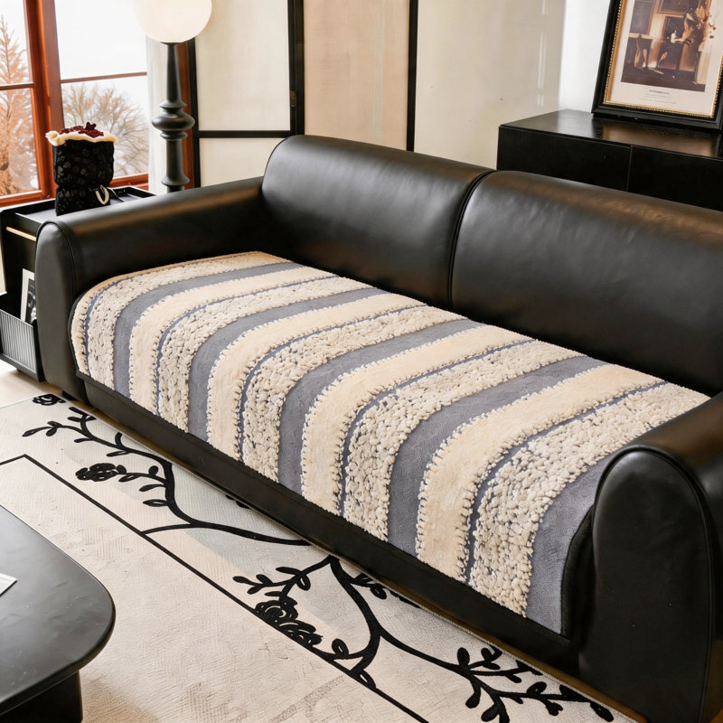 Housse de coussin texturée en forme de chenille, siège de canapé antidérapant lavable pour animaux de compagnie, Gris