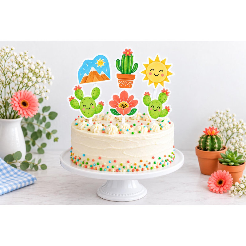 Petits décorations de gâteaux du désert de cactus, gâteaux de fête de naissance de fleur de lime corail, choix de papier cartonné