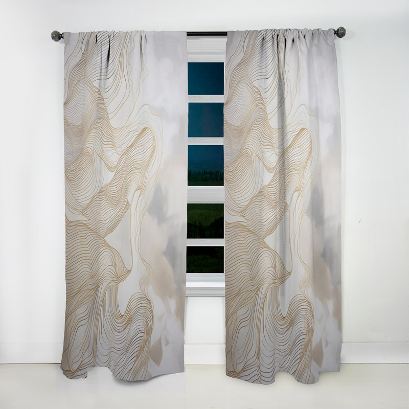 Habsburg - Gold And Grey Linear Expressions II - Modern Curtain - Velvet Room Darkening - 1 panel, 52" W x 108" L