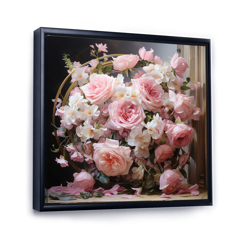 «Pink Wreath Romantic Impression I», reproduction sur toile, H 16 po x l 16 po x P 1 po, Noir